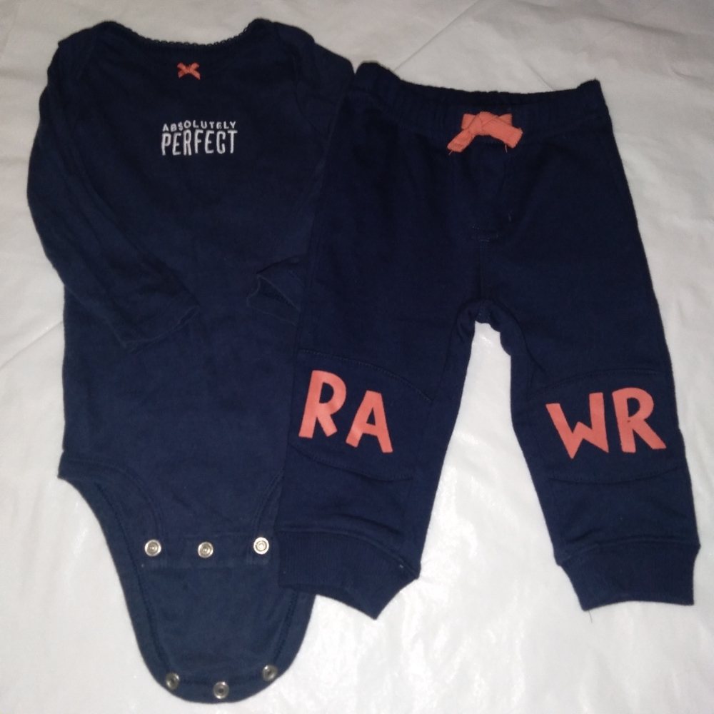 2-Piece Set~Bodysuit & Pants~ Baby Girl Blue 6/12 Months